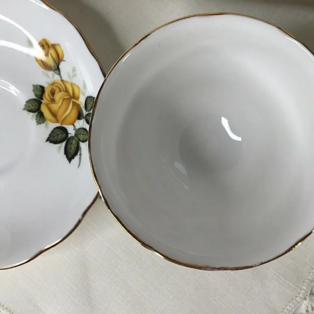 Royal Vale Yellow/Green Rose Tea Cup & Saucer‎ Set Bone China England